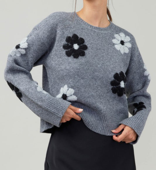 Willow Long Sleeve Crew Neck Flower Sweater