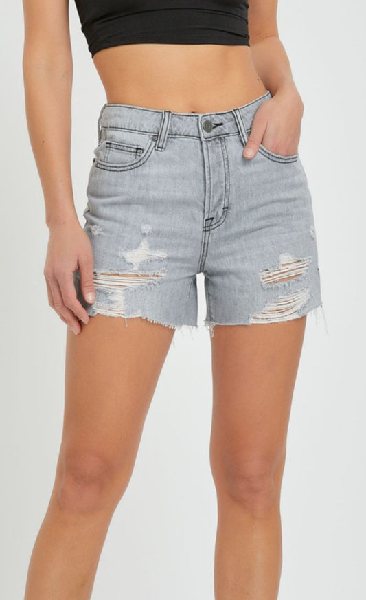 Grey Classic Side Slit Mom Shorts