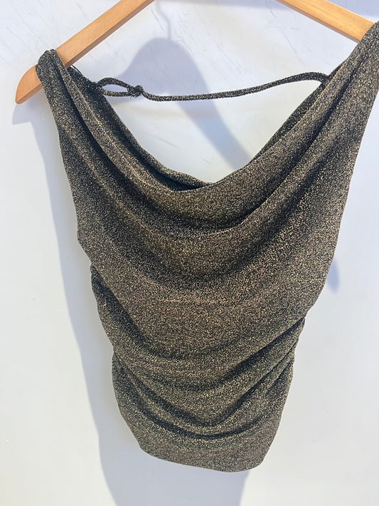 Metallic Drapey Cowl Neck Top