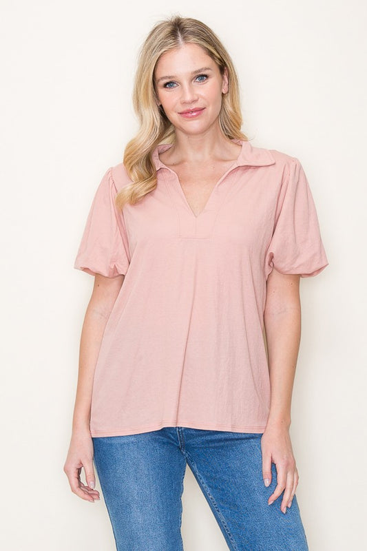 Gabi Collared Bubble Sleeve Top