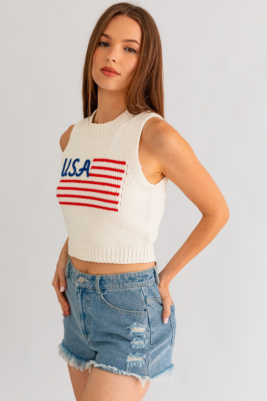 USA Flag Sweater Tank Top