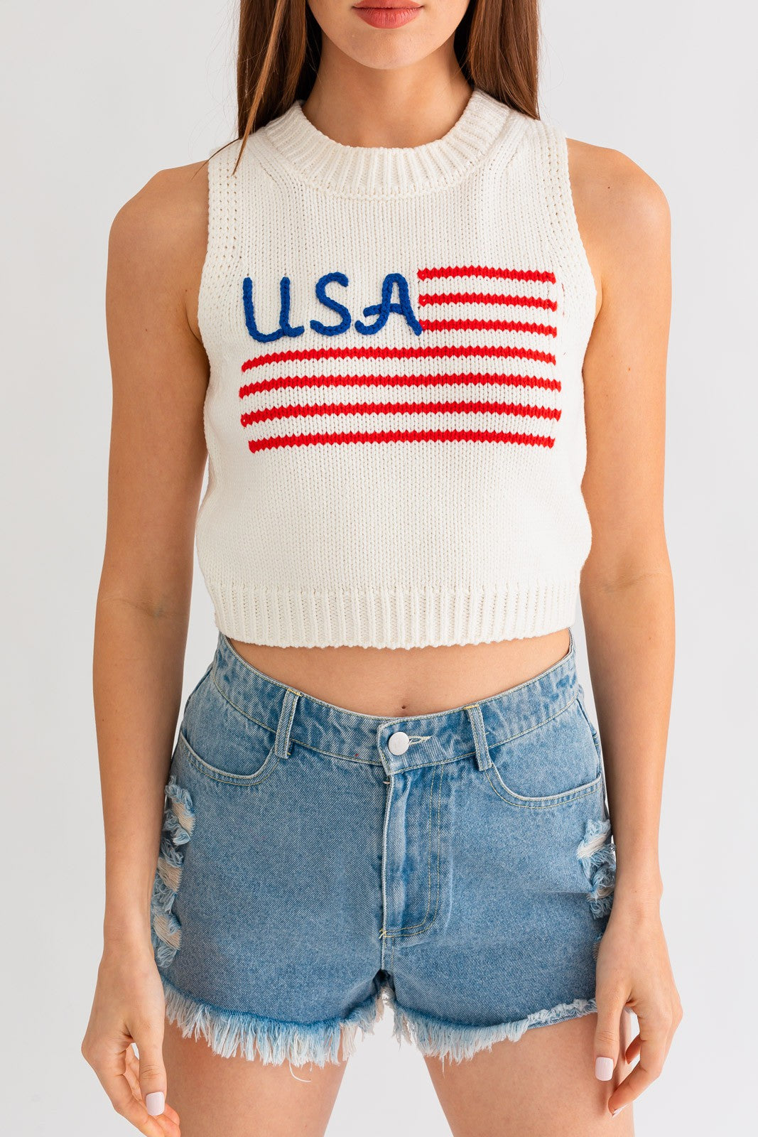 USA Flag Sweater Tank Top