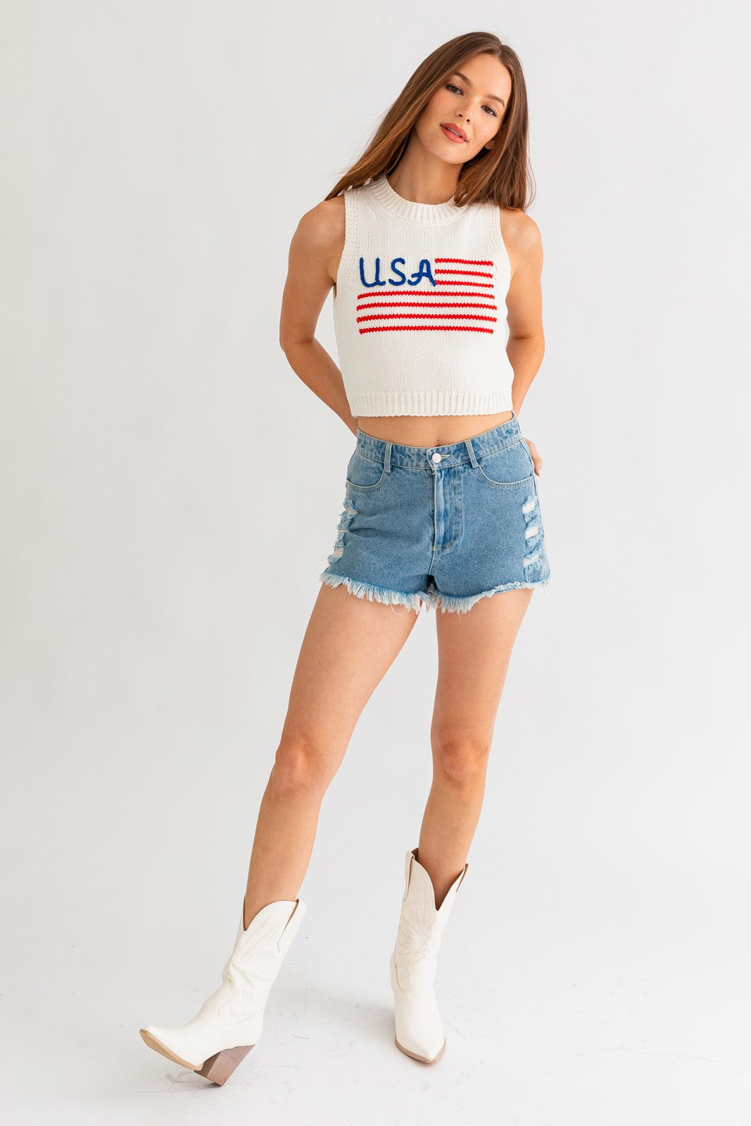 USA Flag Sweater Tank Top