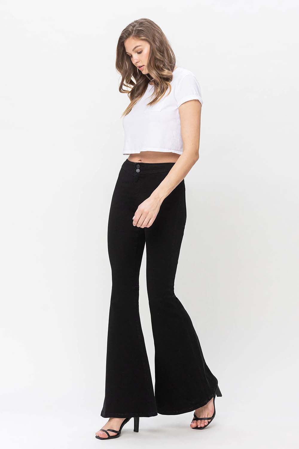 Black High Rise Super Flare Jeans by Vervet