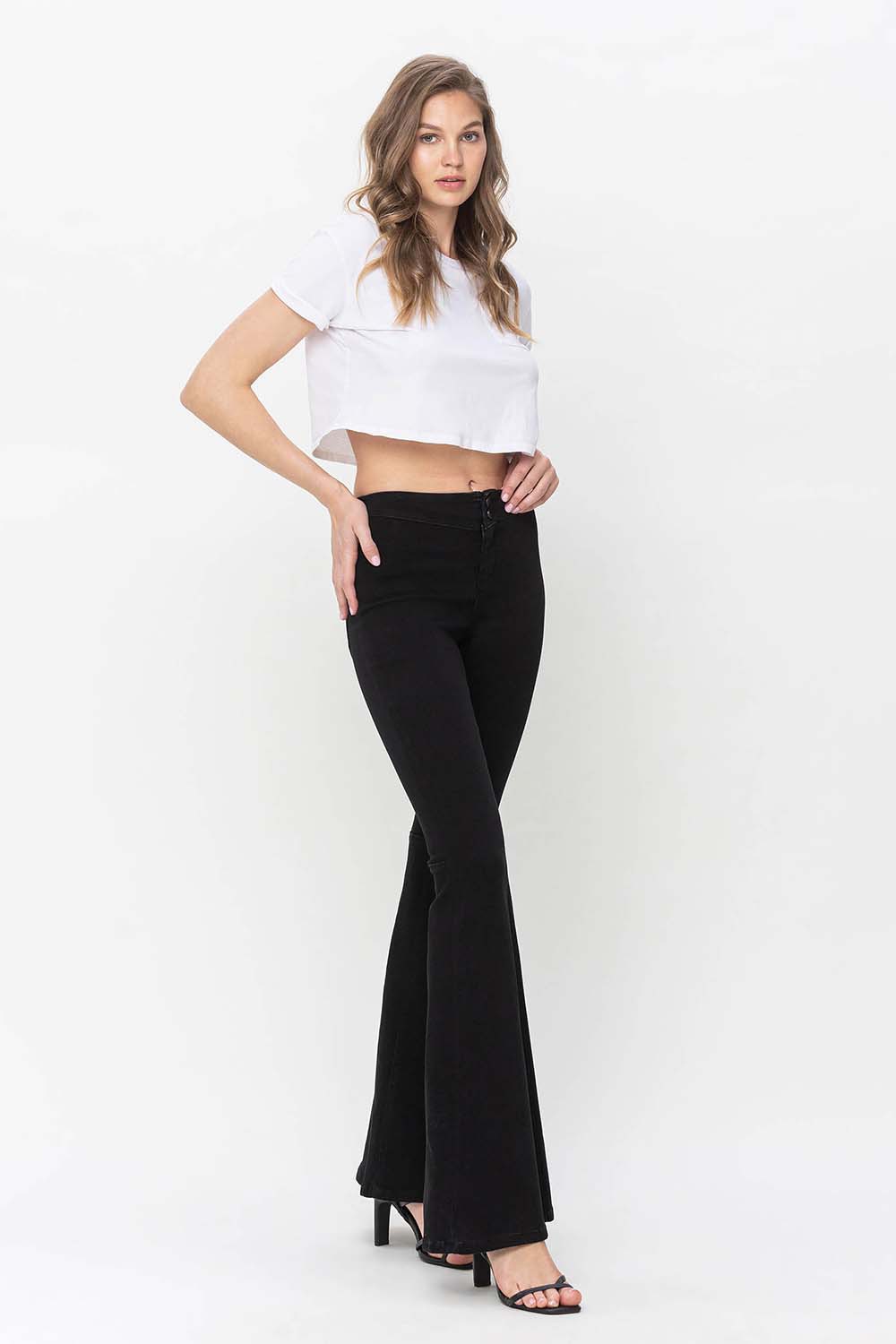 Black High Rise Super Flare Jeans by Vervet