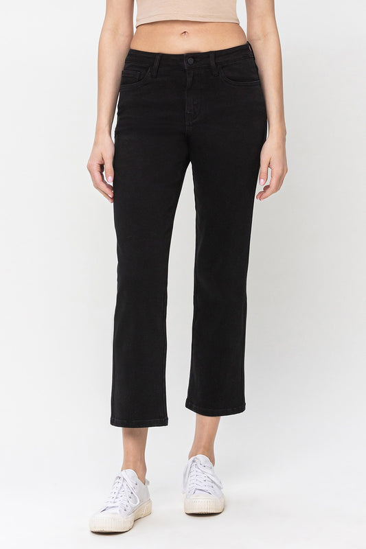 Black High Rise Ankle Straight Jeans by Vervet