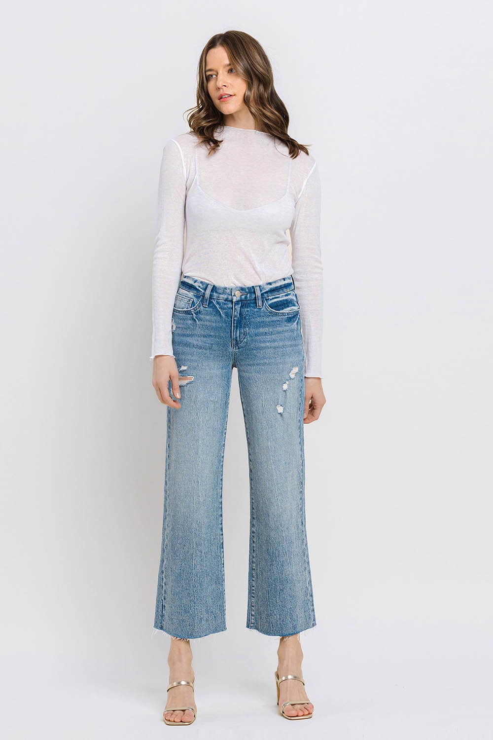 Mid Rise Crop Wide Leg Jeans by Vervet