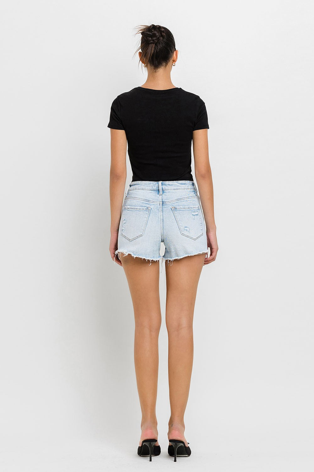 Rebecca High Rise Distressed Hem Shorts by Vervet