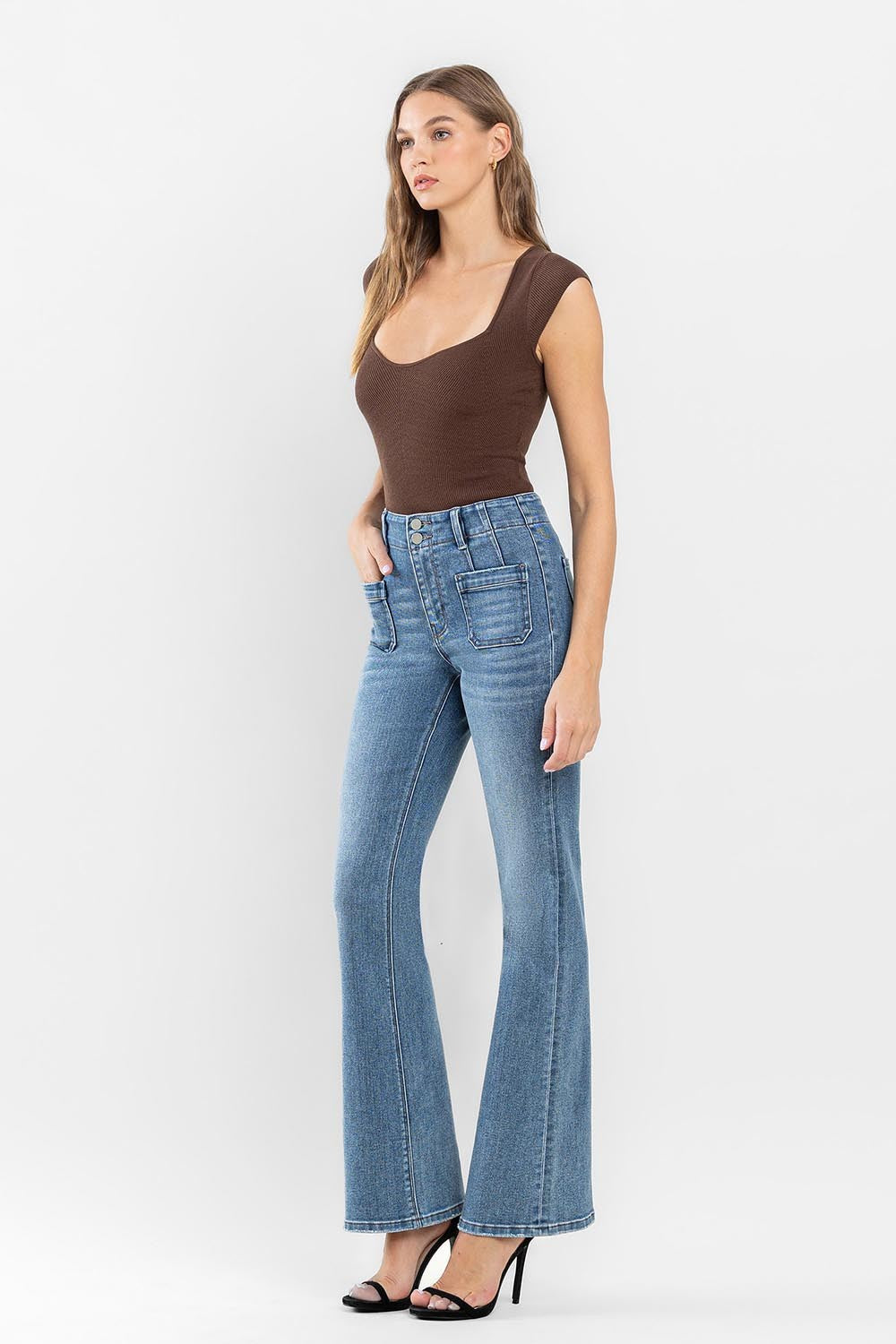 High Rise Front Pocket Flare Jean