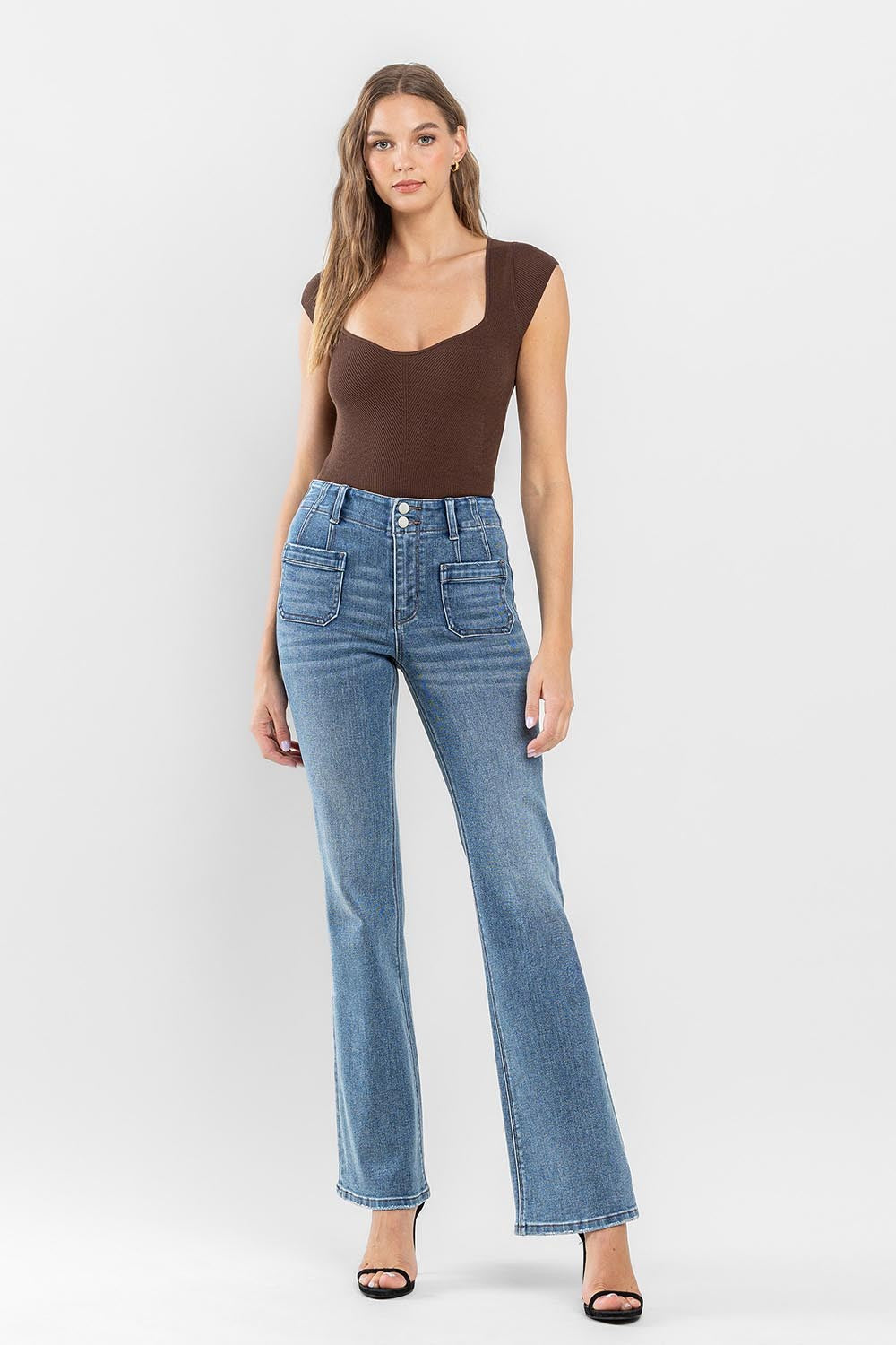 High Rise Front Pocket Flare Jean