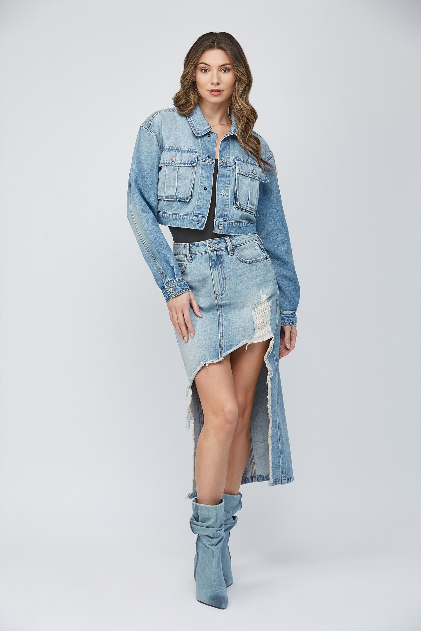 Cropped Cargo Denim Jacket by Hidden