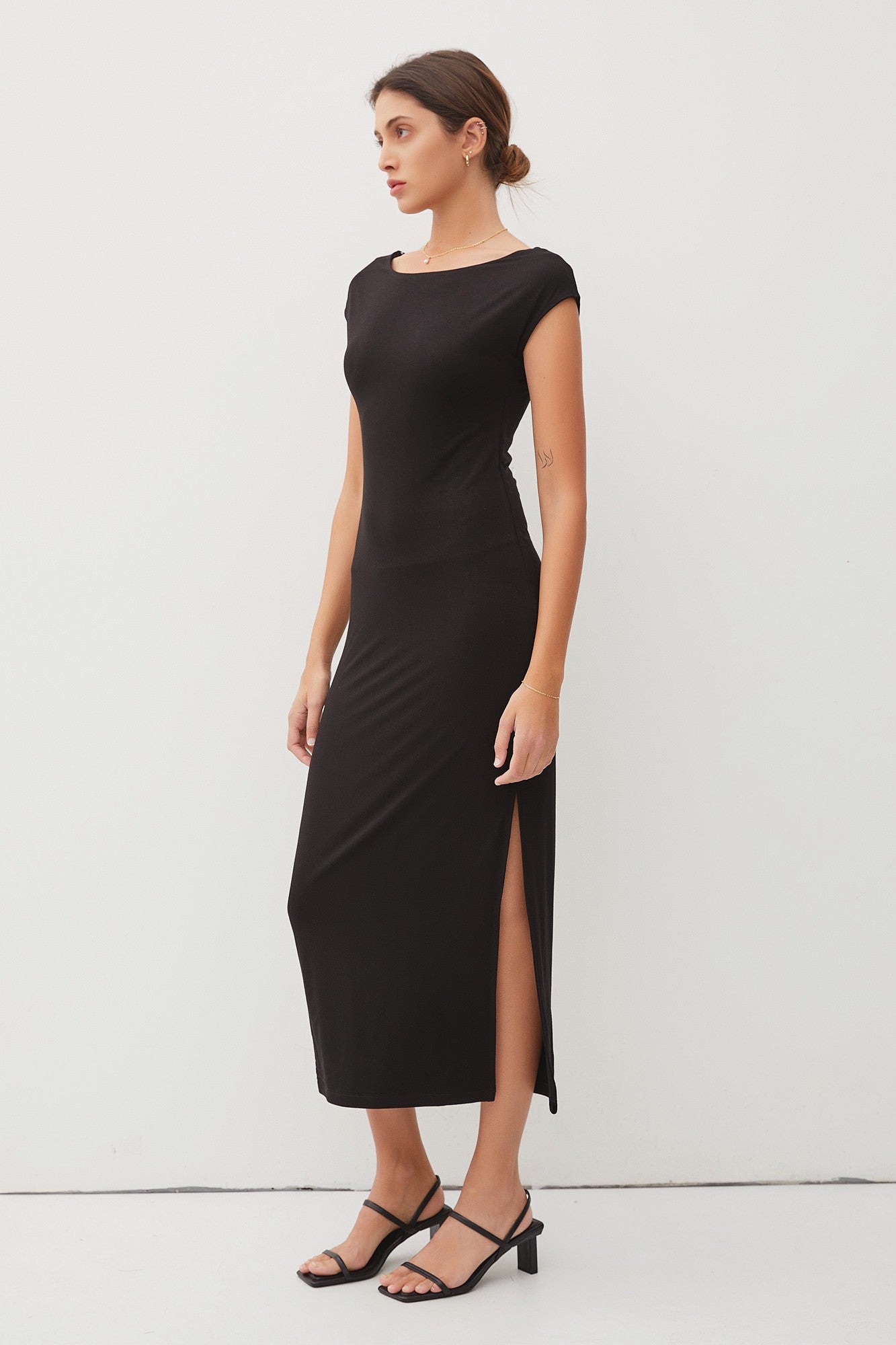 Boat Neck Cap Sleeve Midi Dress