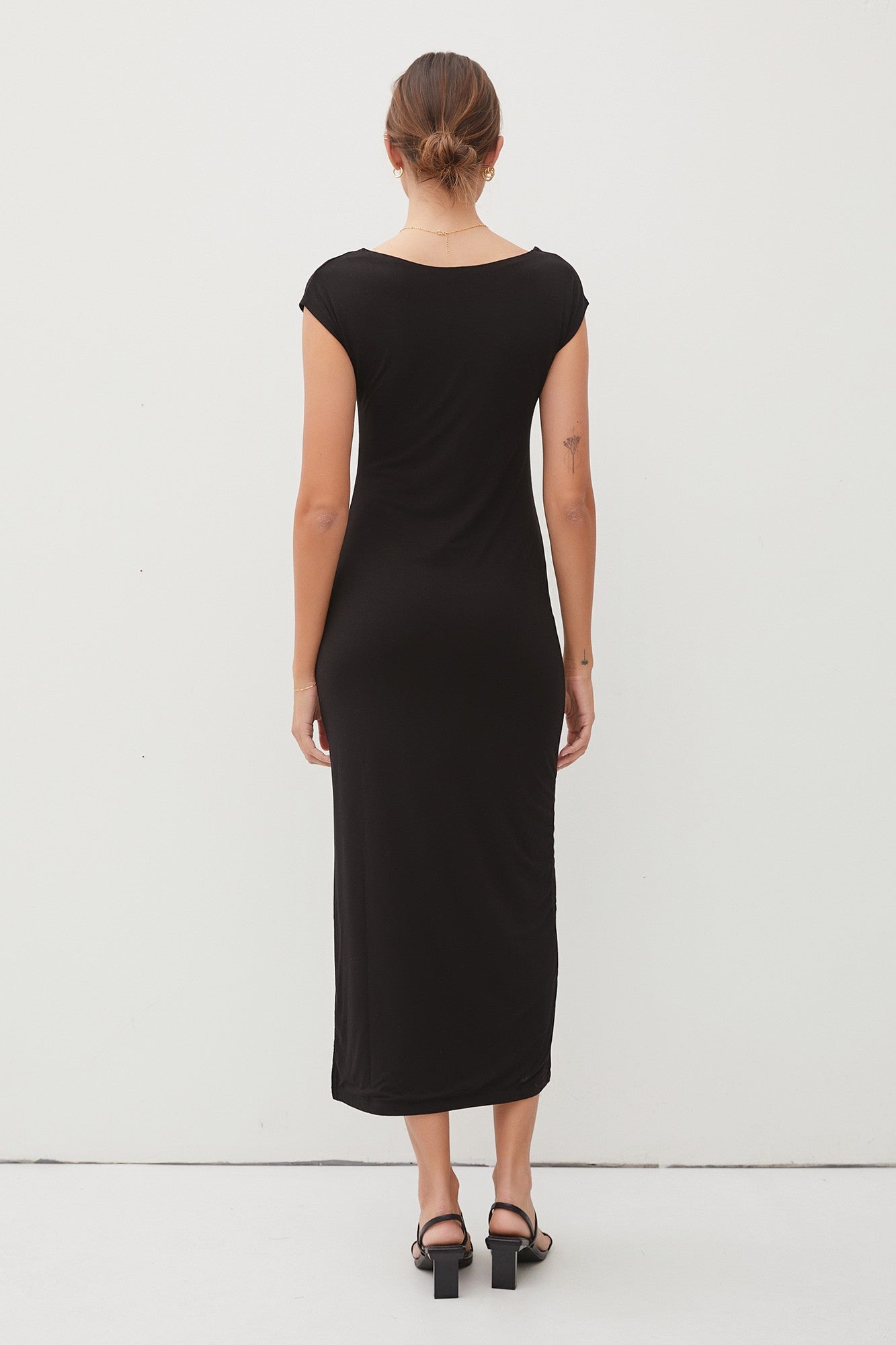 Boat Neck Cap Sleeve Midi Dress