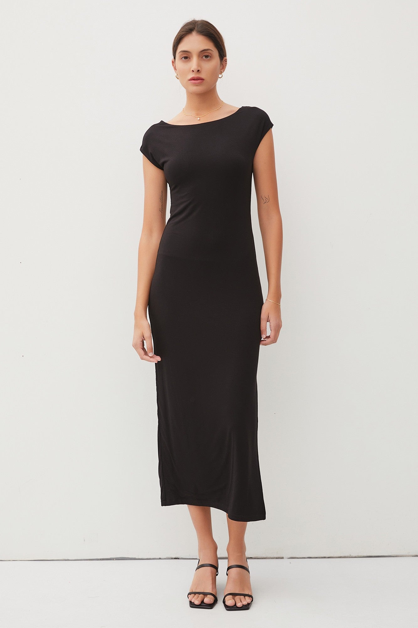 Boat Neck Cap Sleeve Midi Dress