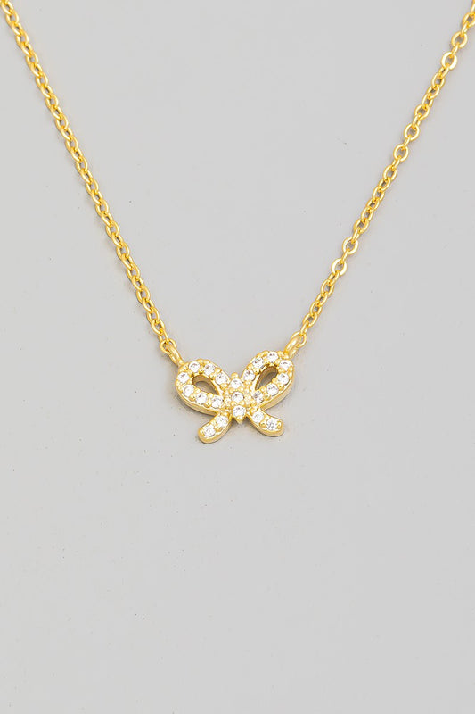 Pave Ribbon Pendant Chain Necklace