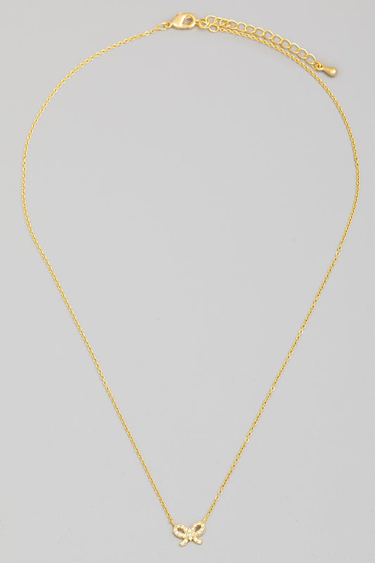 Pave Ribbon Pendant Chain Necklace