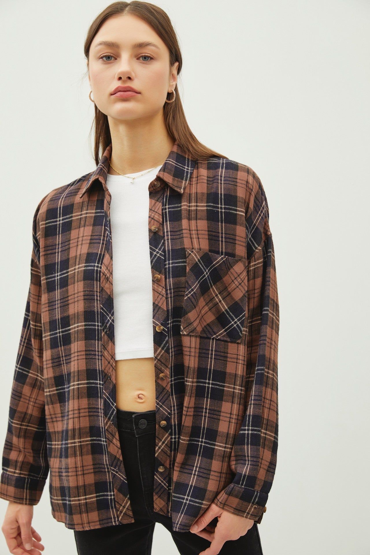 Juliette Oversize Flannel Long Sleeve Top