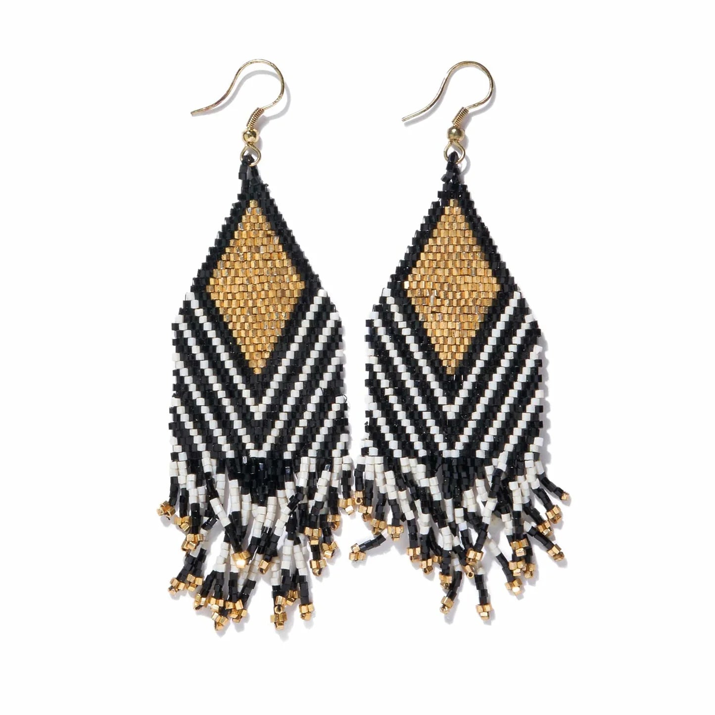 Dottie Diamond Angle Beaded Fringe Earrings