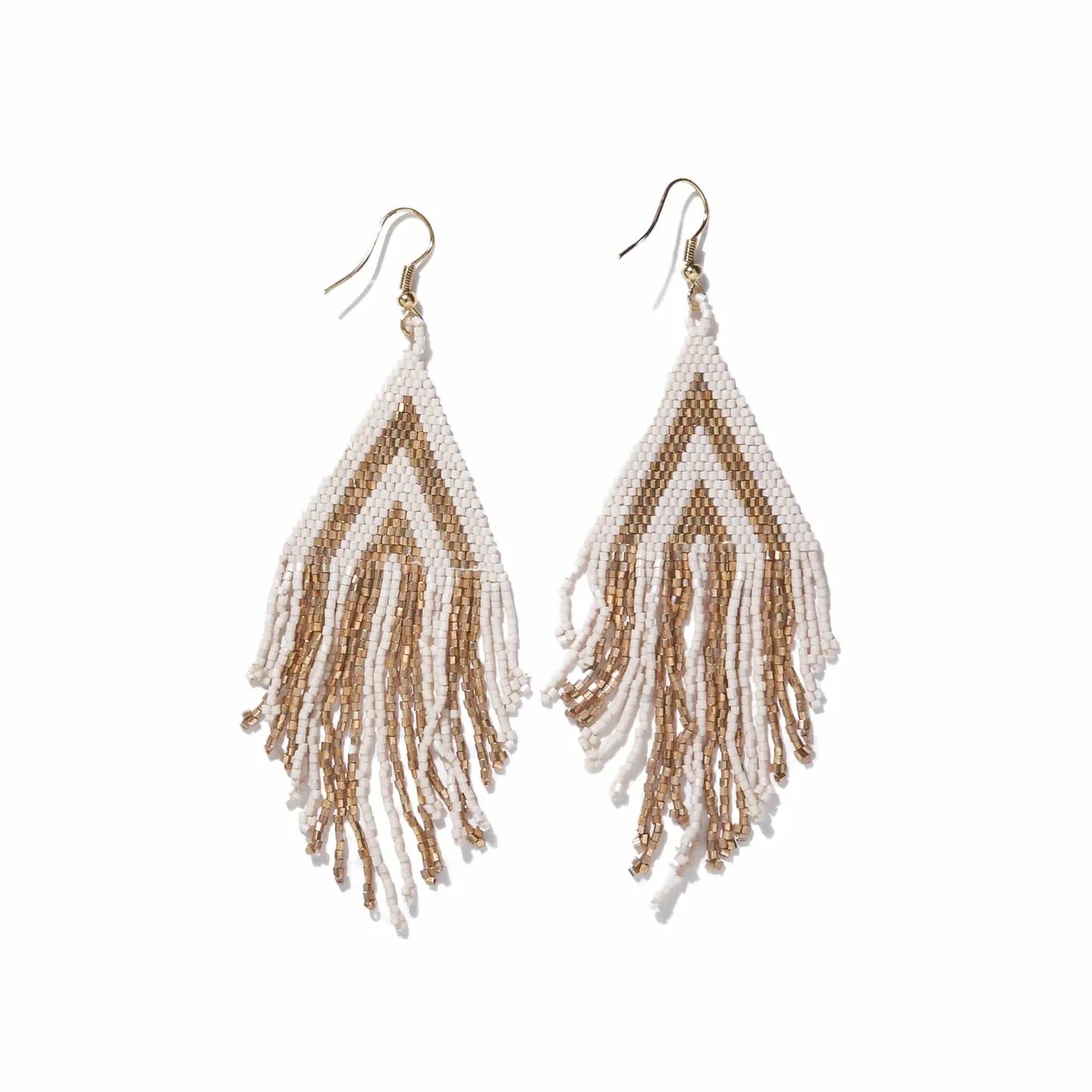 Haley Stacked Triangle Beaded Fringe Earrings