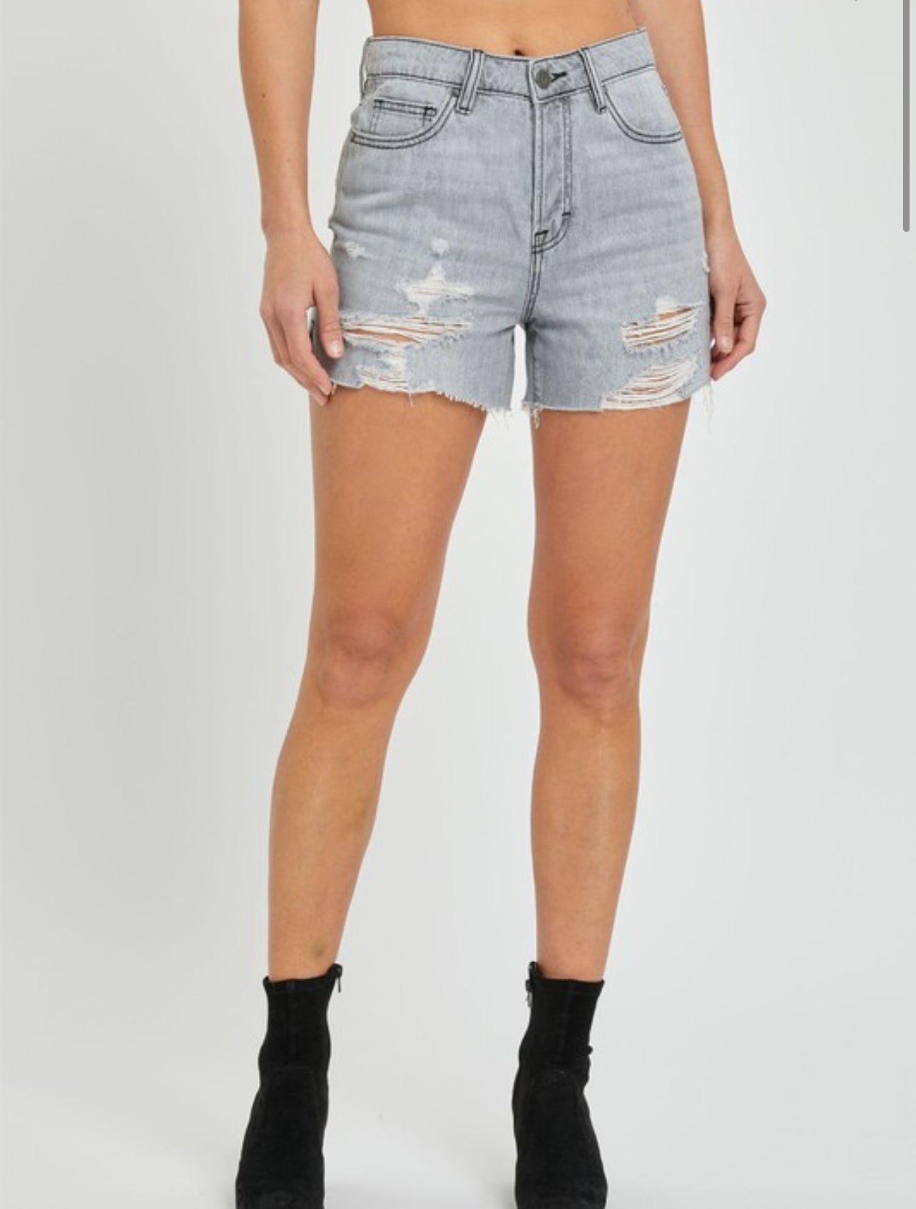 Grey Classic Side Slit Mom Shorts