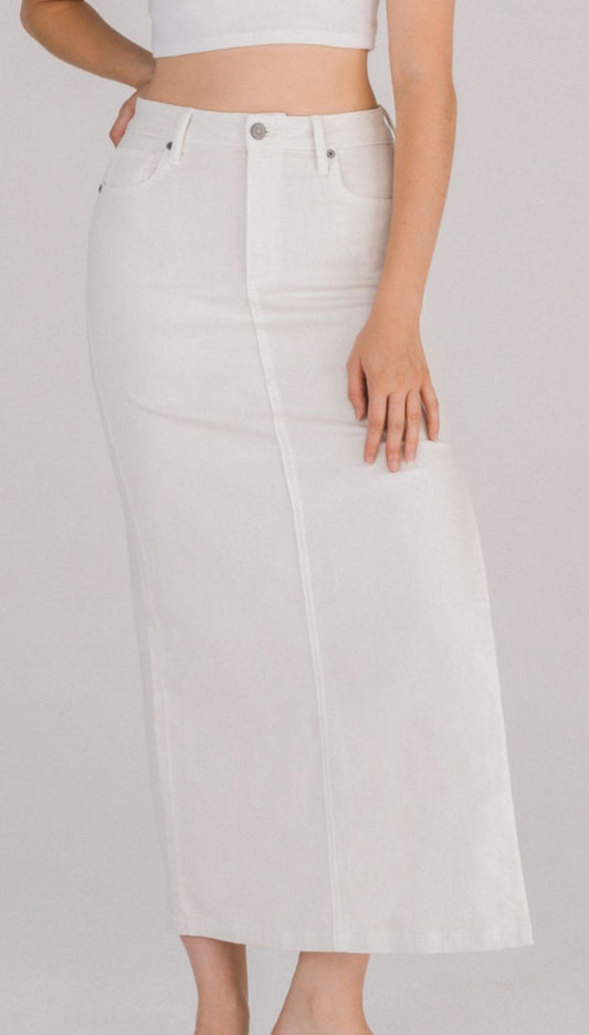 White Side Slit Midi Skirt By Hidden Denim