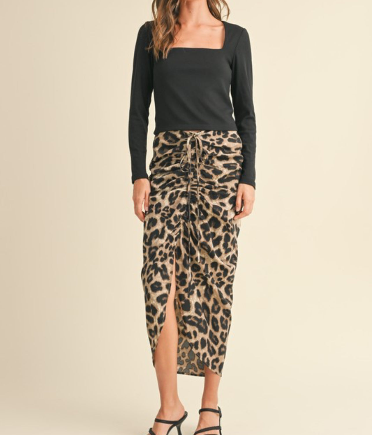 Brookie Leopard Print Ruching Detail Skirt