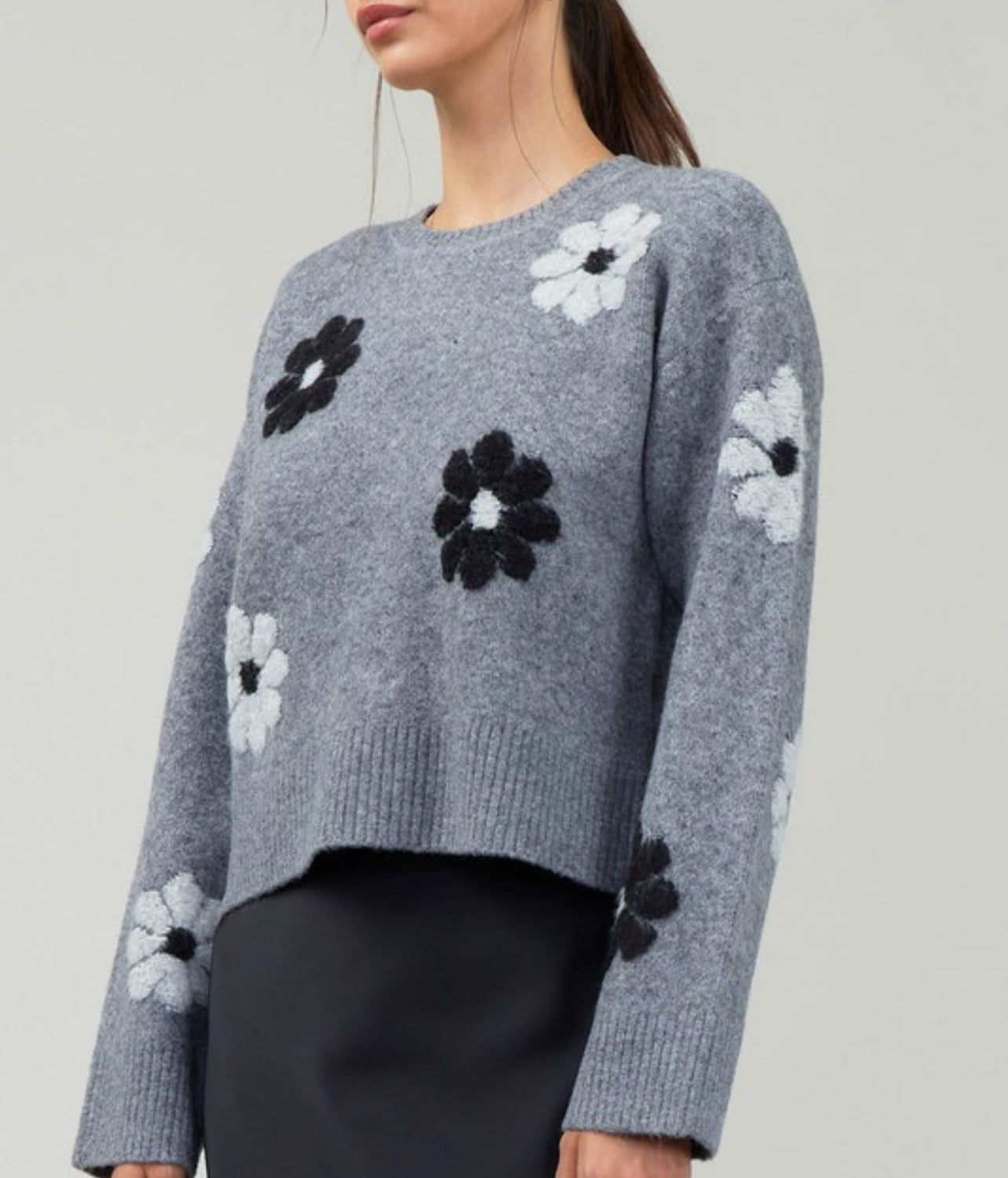 Willow Long Sleeve Crew Neck Flower Sweater