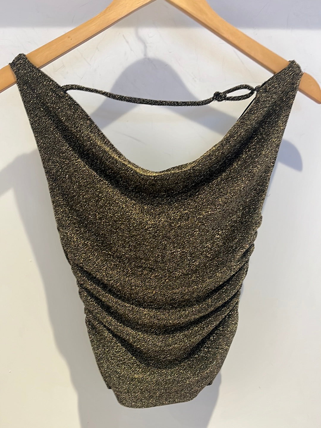 Metallic Drapey Cowl Neck Top