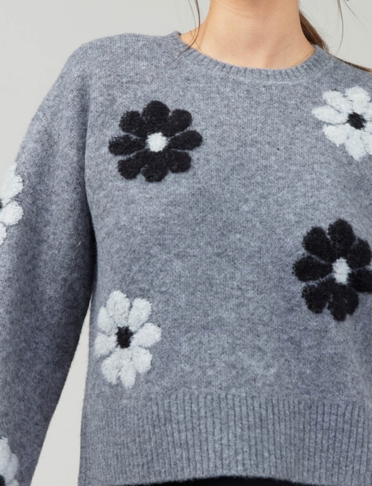 Willow Long Sleeve Crew Neck Flower Sweater