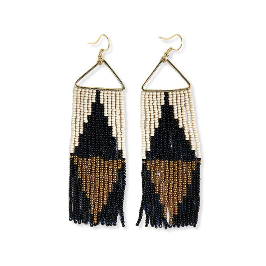 Brooke Split Diamond Beaded Fringe Earrings