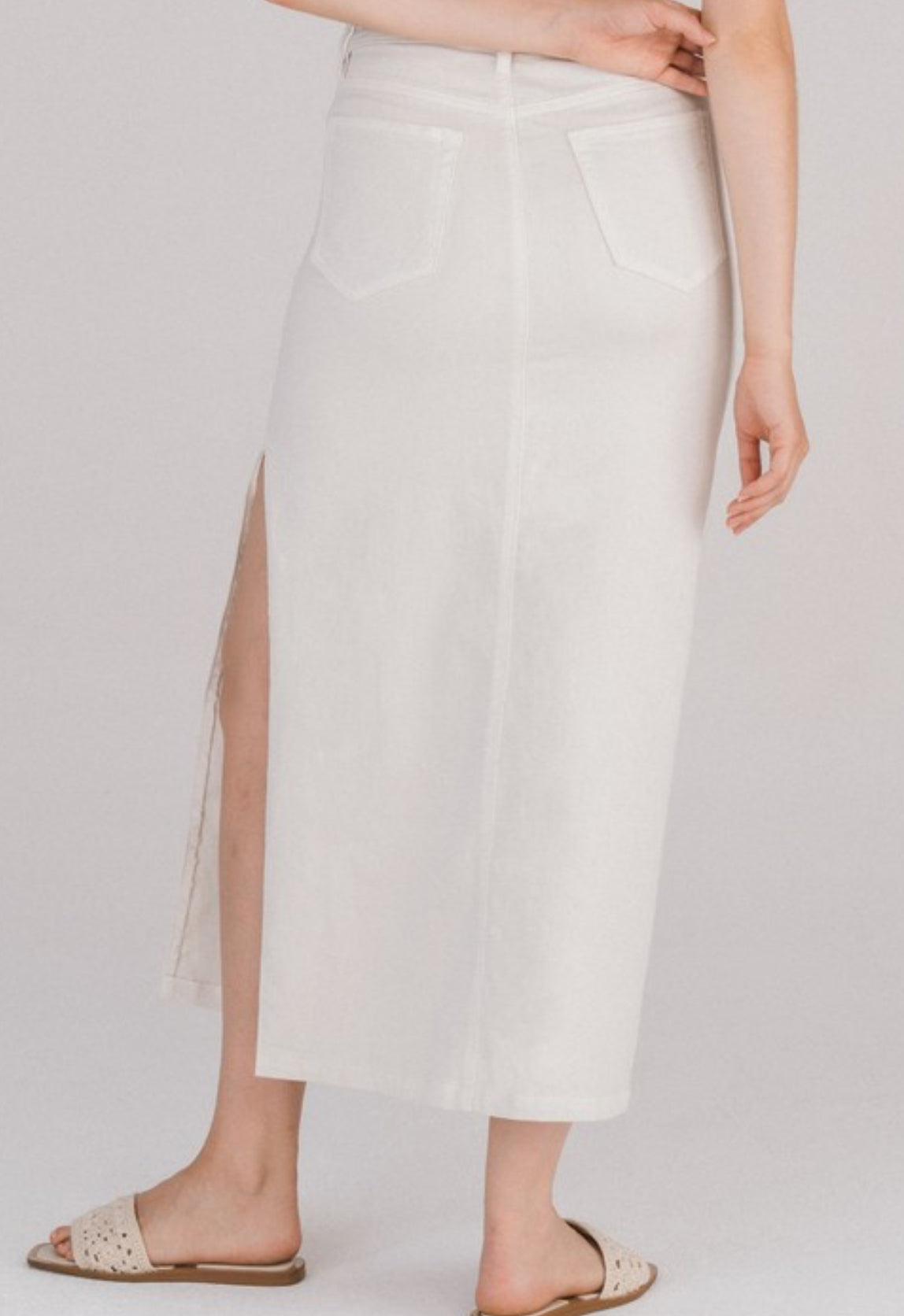 White Side Slit Midi Skirt By Hidden Denim