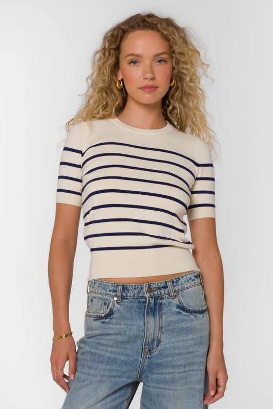 Cameron Ivory Blue Stripe Top