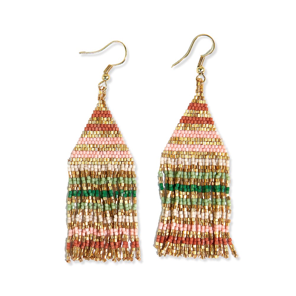 Lexie Horizontal Gold Lines Beaded Fringe Earrings