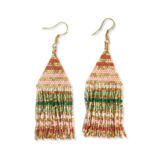 Lexie Horizontal Gold Lines Beaded Fringe Earrings