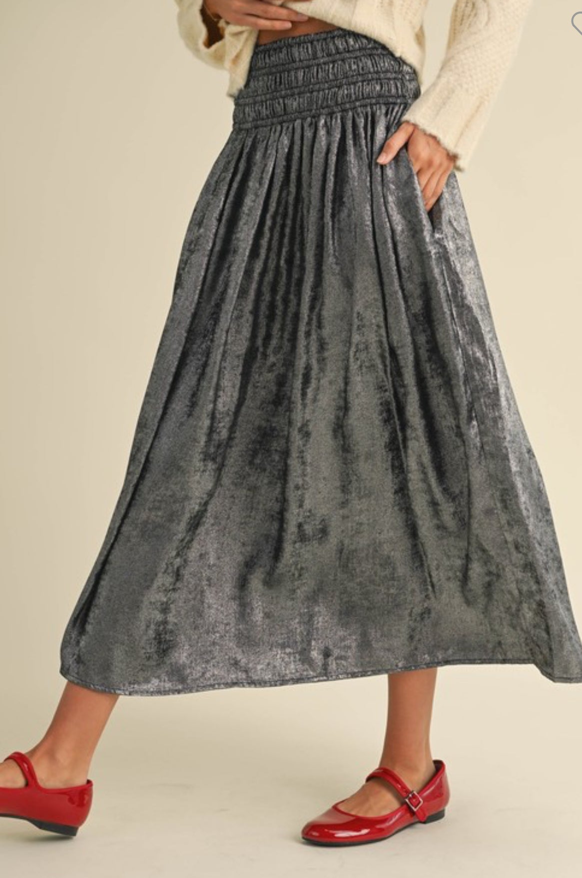 Flint Metallic Fabric Smocking Waist Skirt