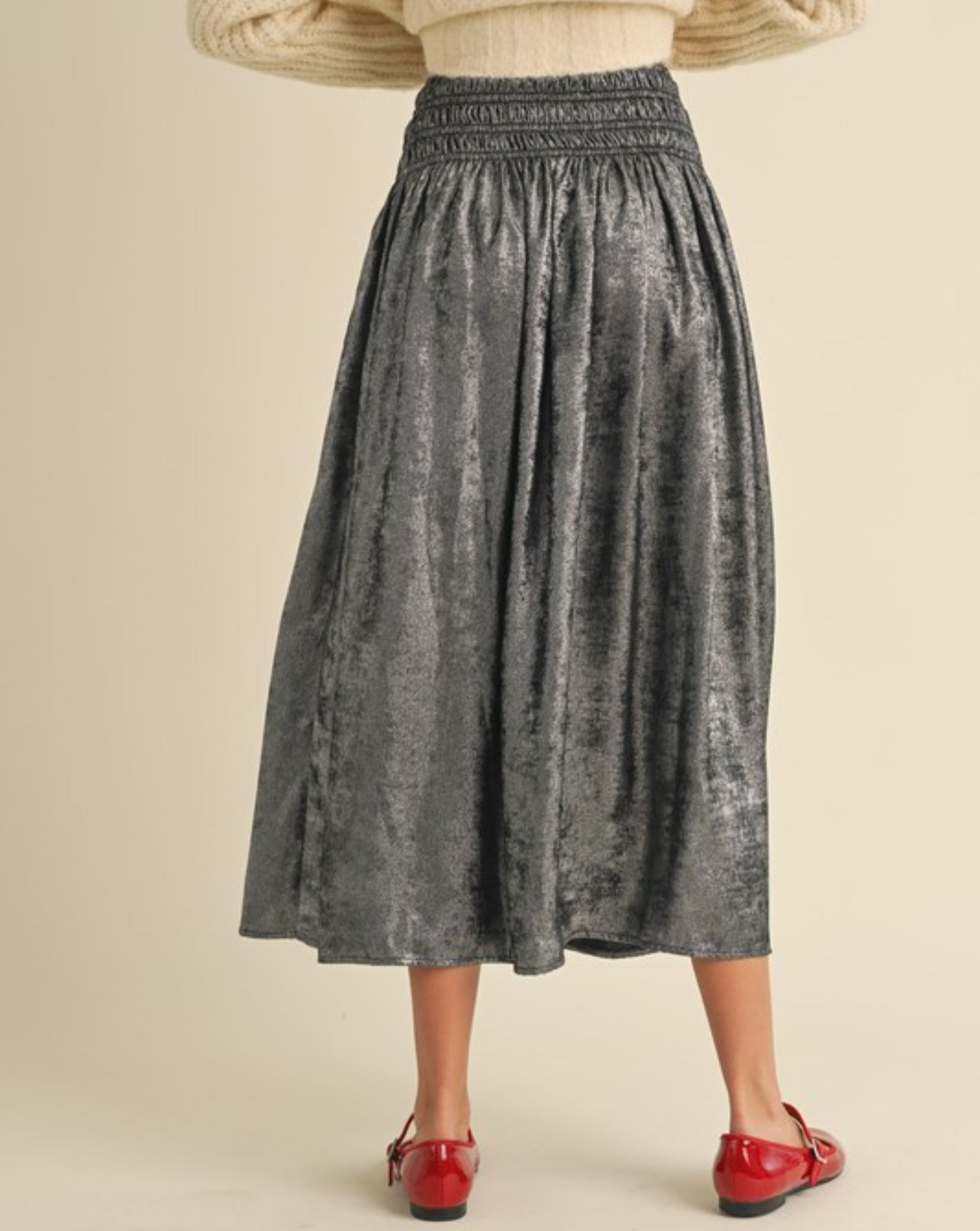 Flint Metallic Fabric Smocking Waist Skirt