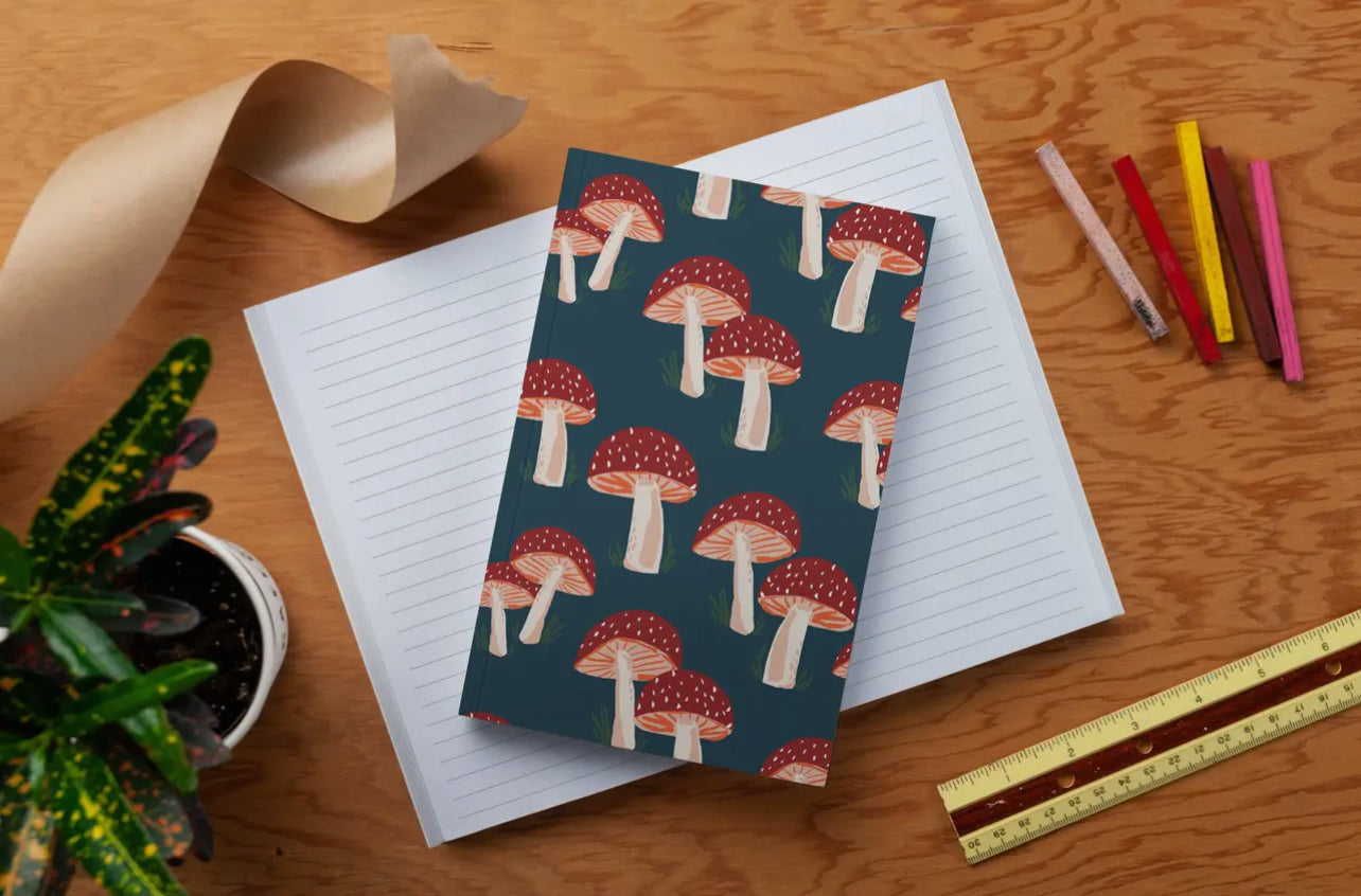 Navy Mushrooms Layflat Journal Notebook