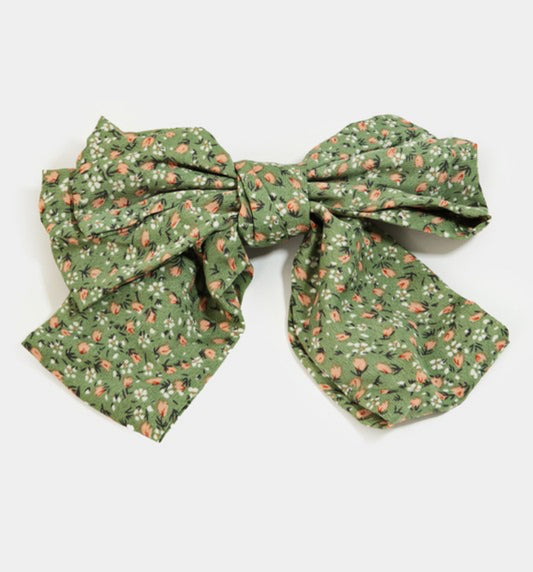 Multi Floral Print Ribbon Bow Hair Clip