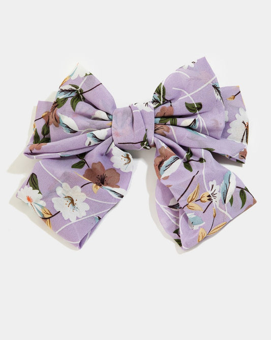 Flower Print Ribbon Bow Hair Clip