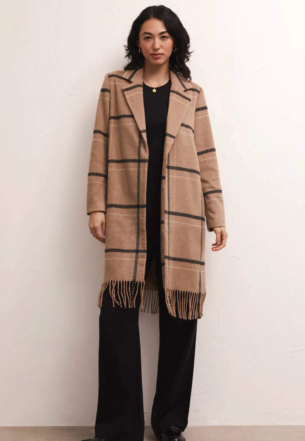 YNEZ FRINGED PLAID COAT