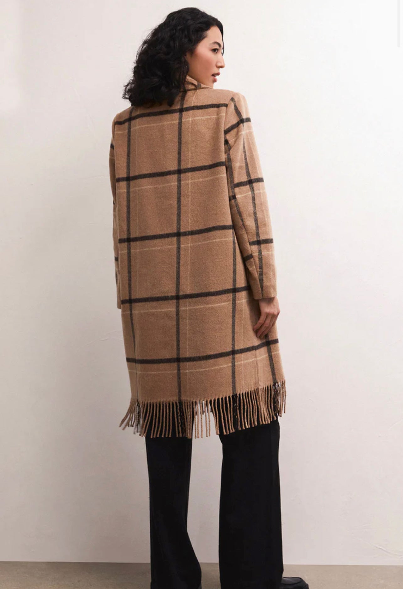 YNEZ FRINGED PLAID COAT