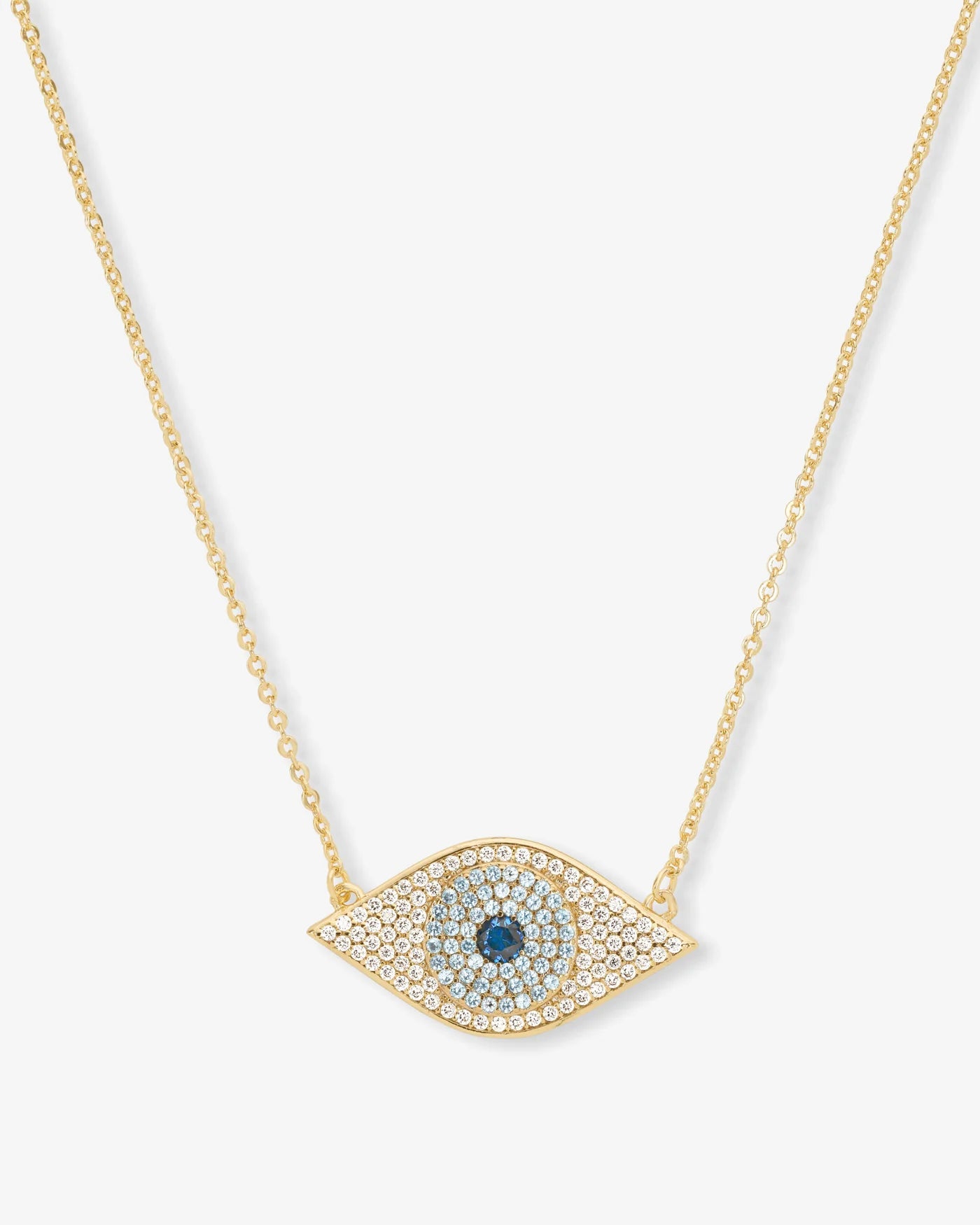 Blue Evil Eye Necklace Gold|White Diamondettes