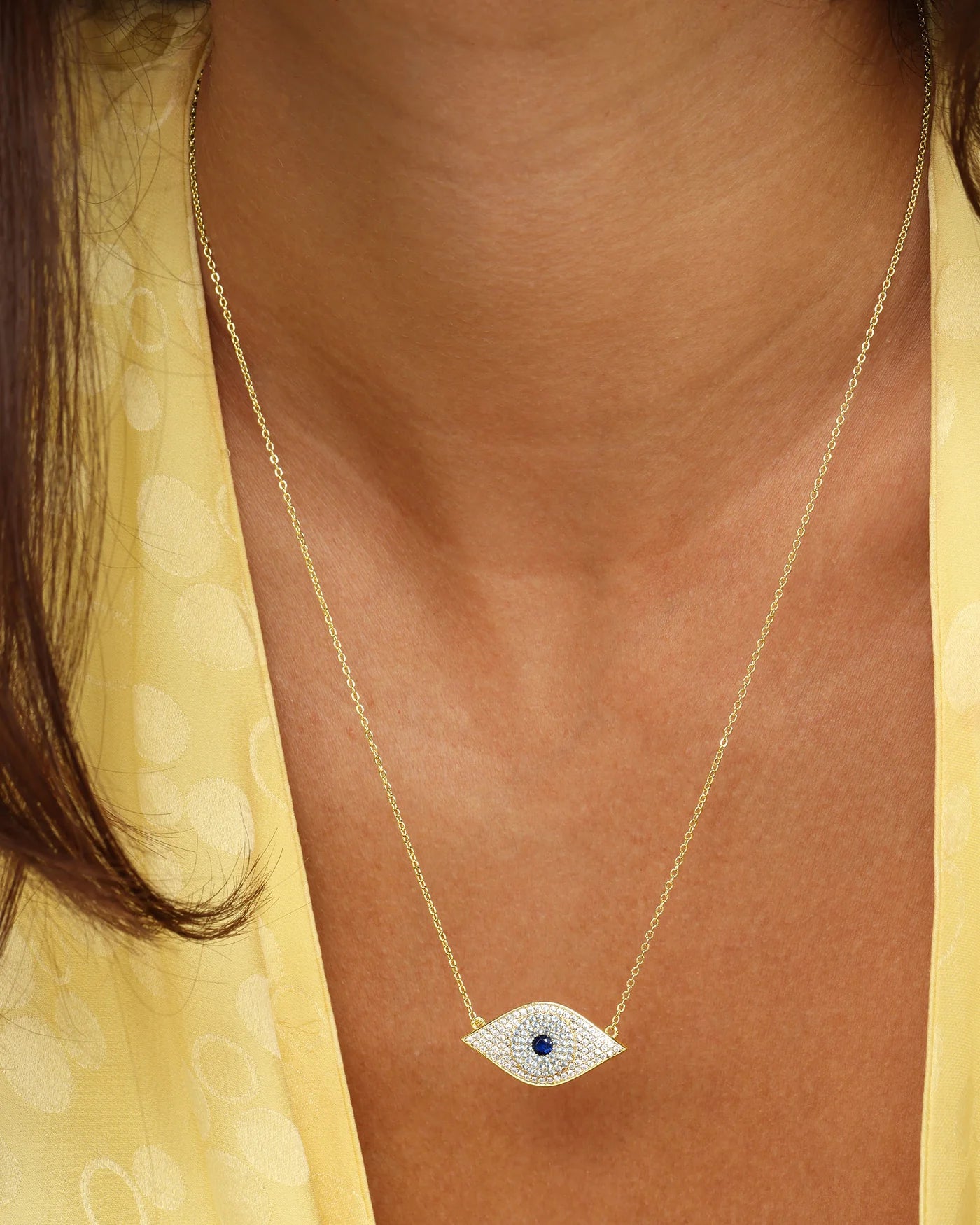 Blue Evil Eye Necklace Gold|White Diamondettes