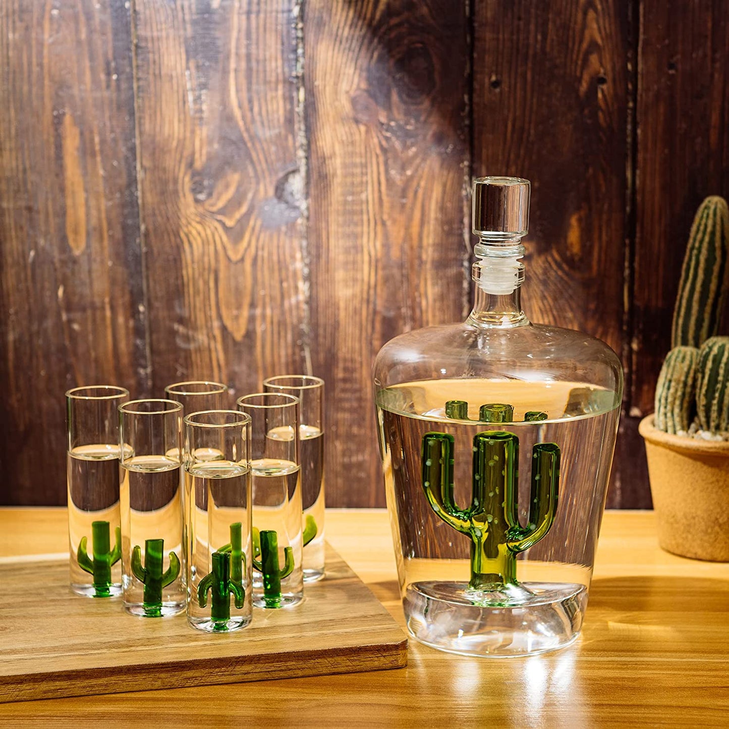 Tequila Decanter Set with Cactus Decanter and 6 Cactus Shot