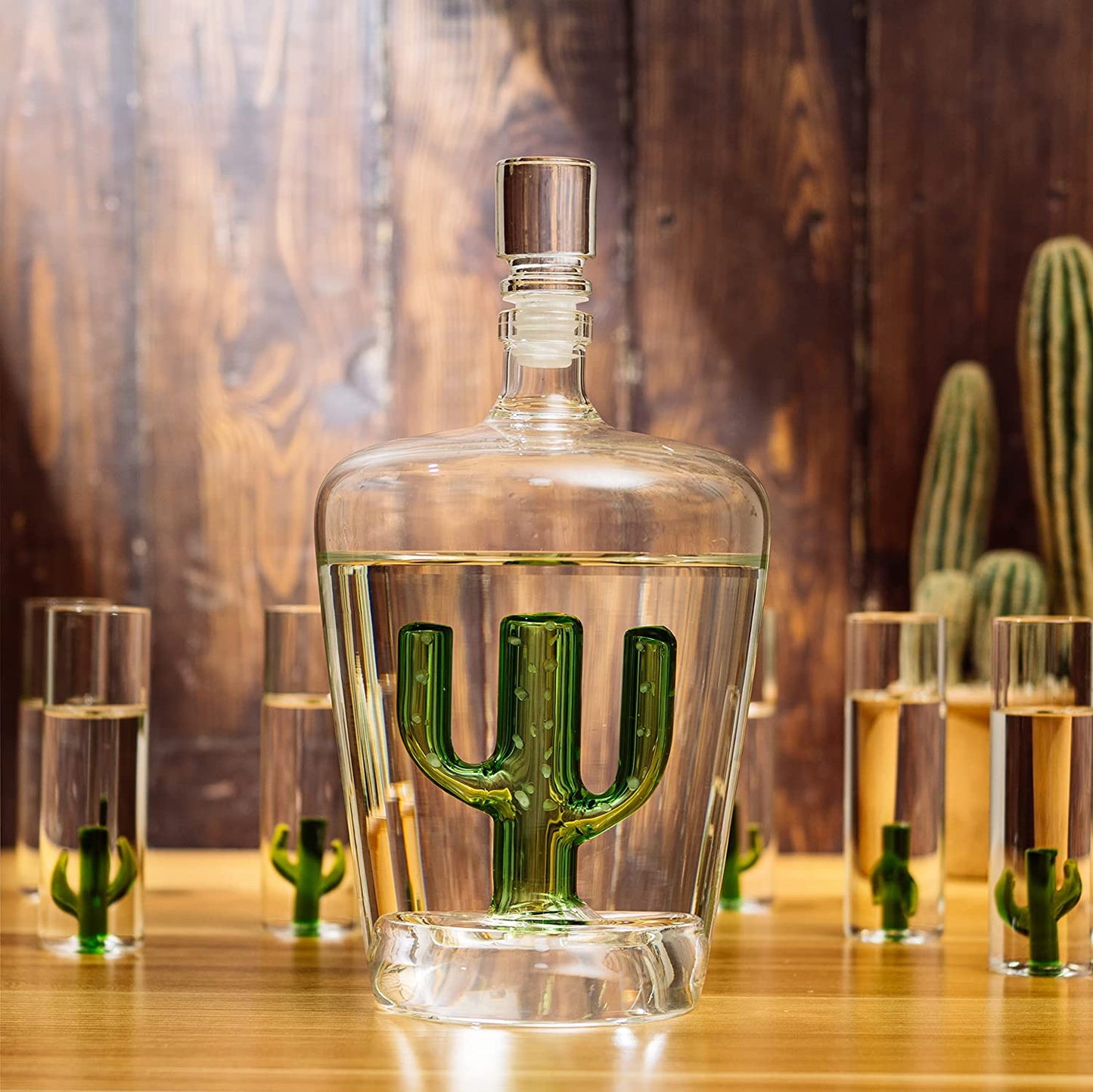 Tequila Decanter Set with Cactus Decanter and 6 Cactus Shot