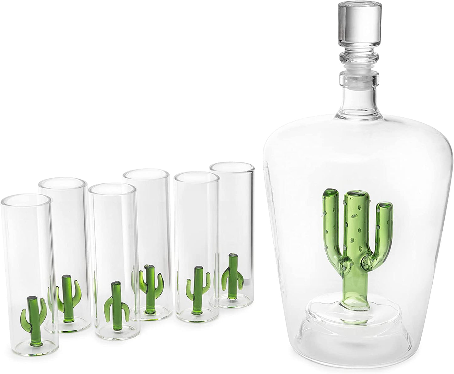 Tequila Decanter Set with Cactus Decanter and 6 Cactus Shot