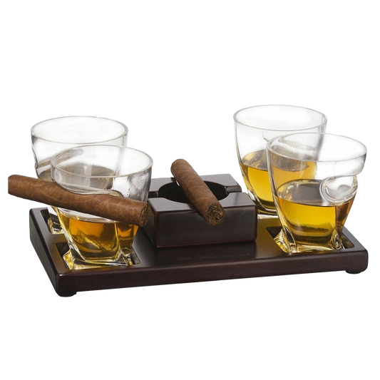 Cigar Glasses Tray & Ash Tray, 4 Whiskey Cigar Glasses