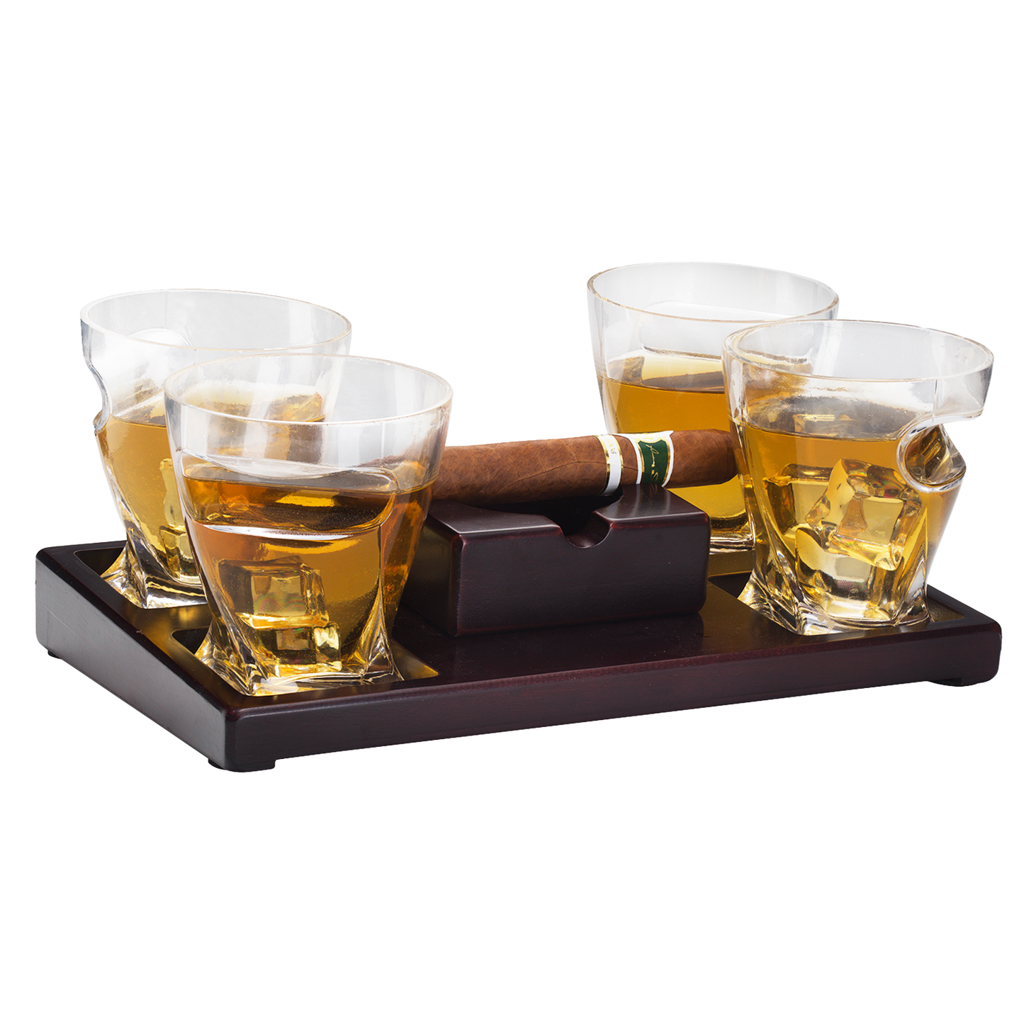 Cigar Glasses Tray & Ash Tray, 4 Whiskey Cigar Glasses