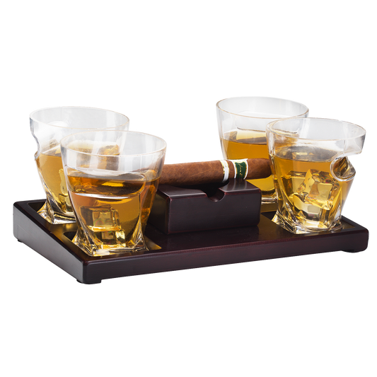 Cigar Glasses Tray & Ash Tray, 4 Whiskey Cigar Glasses