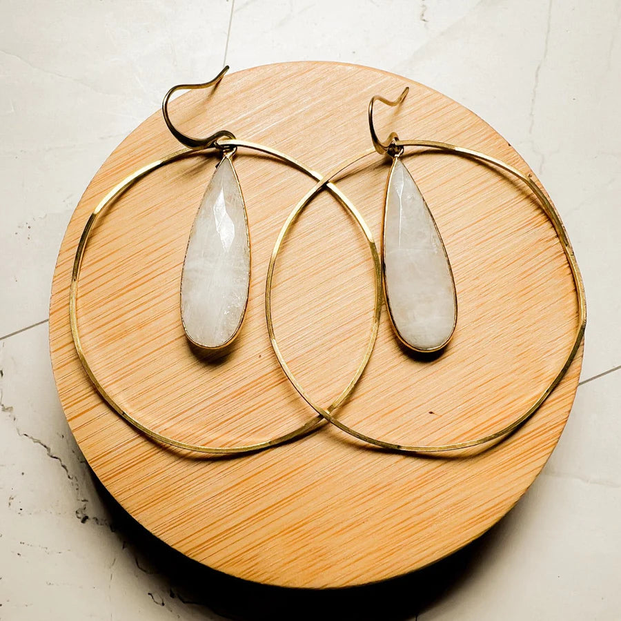 Artemis: Gemstone Tear Drop Hammered Hoop Earring